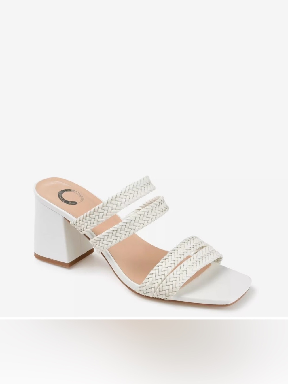 Journee Collection White Woven Triple-Strap Block Heel Mule 8W NWT NIB 8 Wide